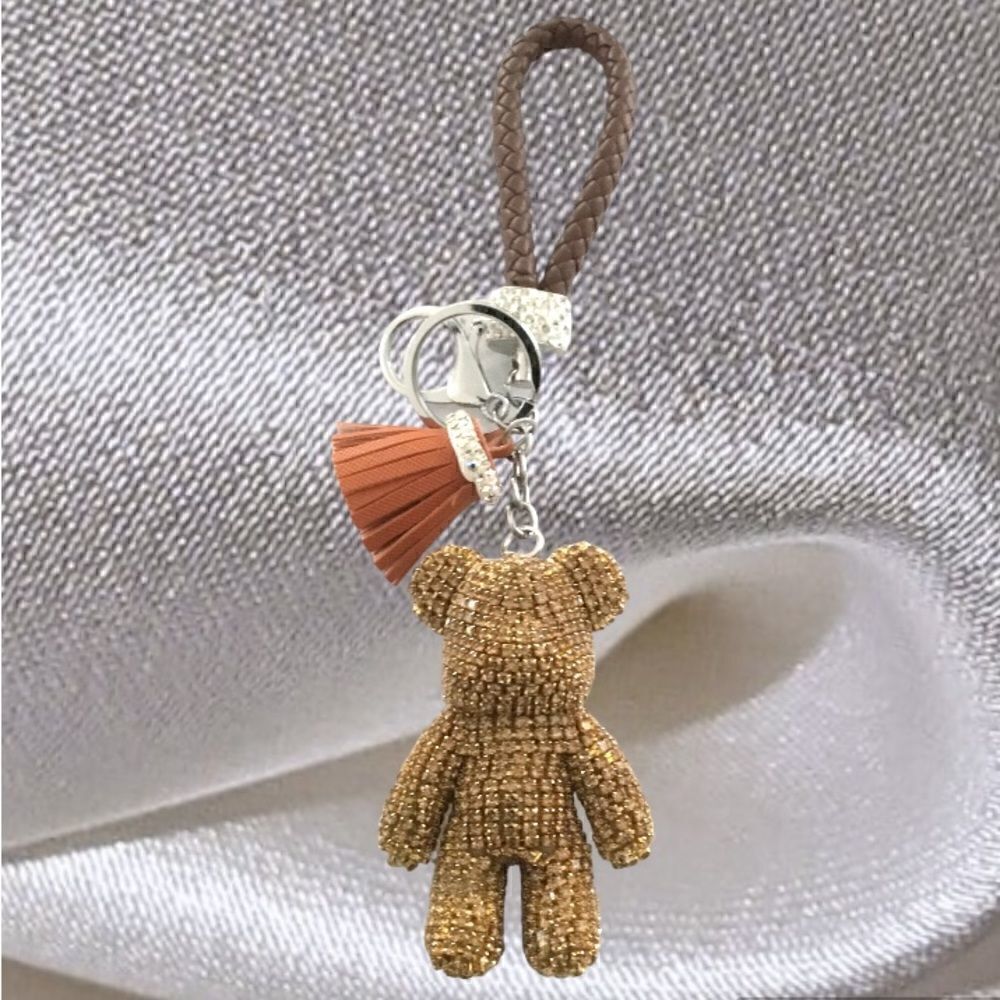 KEYCHAIN KEY-CHARM RHINESTONES TASSEL WHITE SILVER SPARKLES KEYS WOMEN